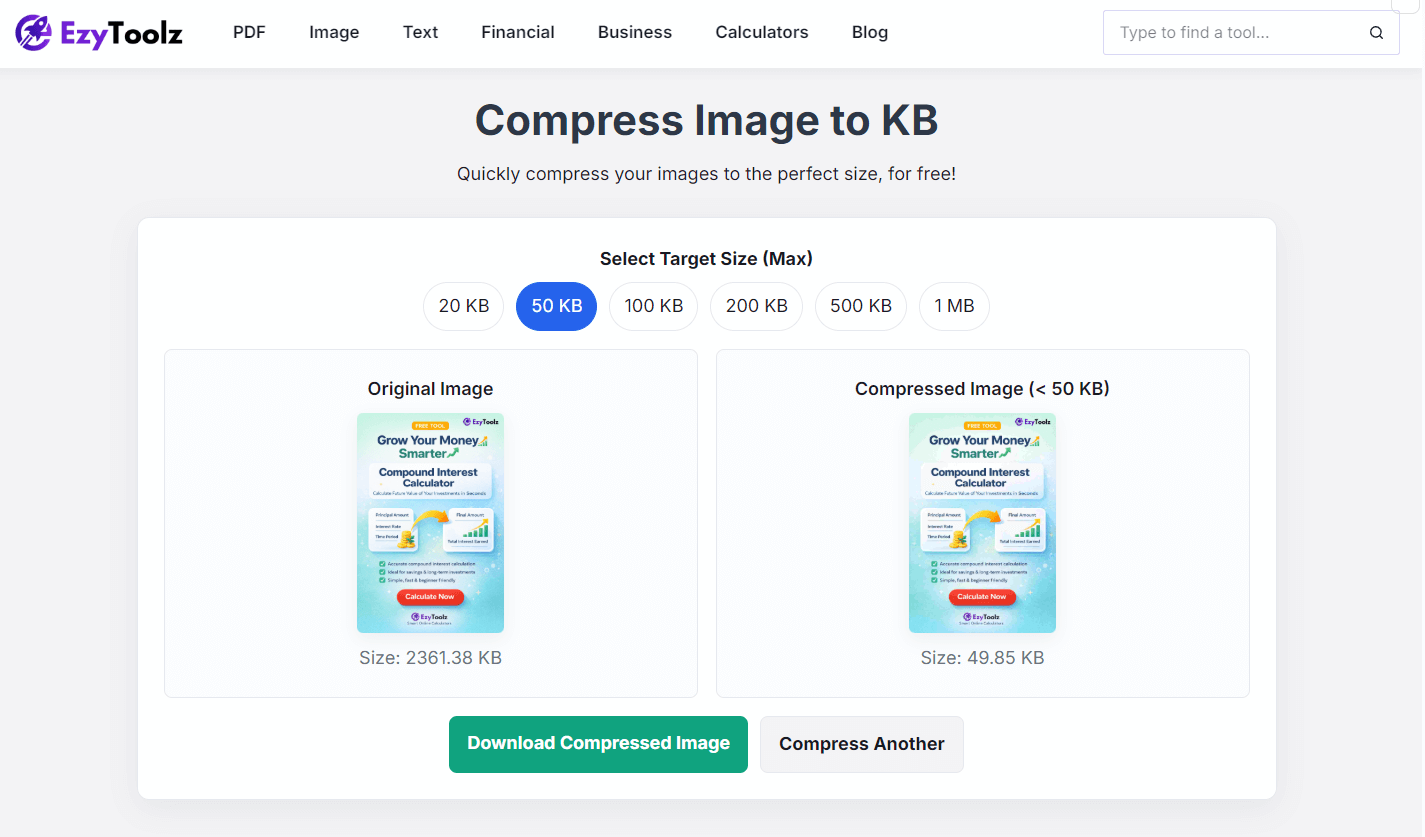 Image compressed from 2.4MB to 50KB using EzyToolz image compressor