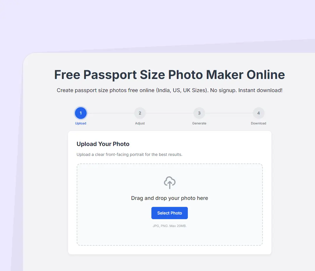 Create passport size photo online free crop and download instantly – EzyToolz