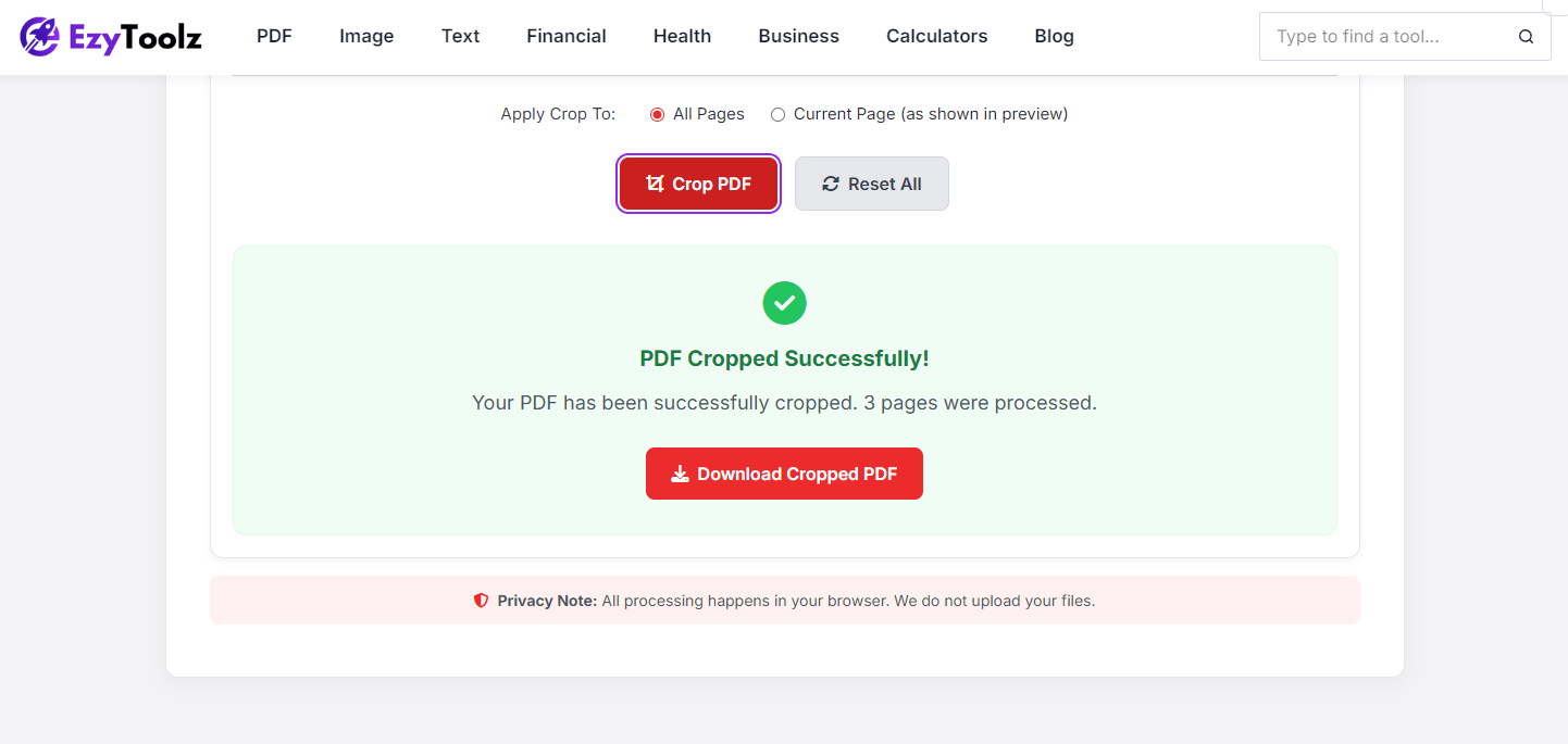 Downloading the cropped PDF file from EzyToolz