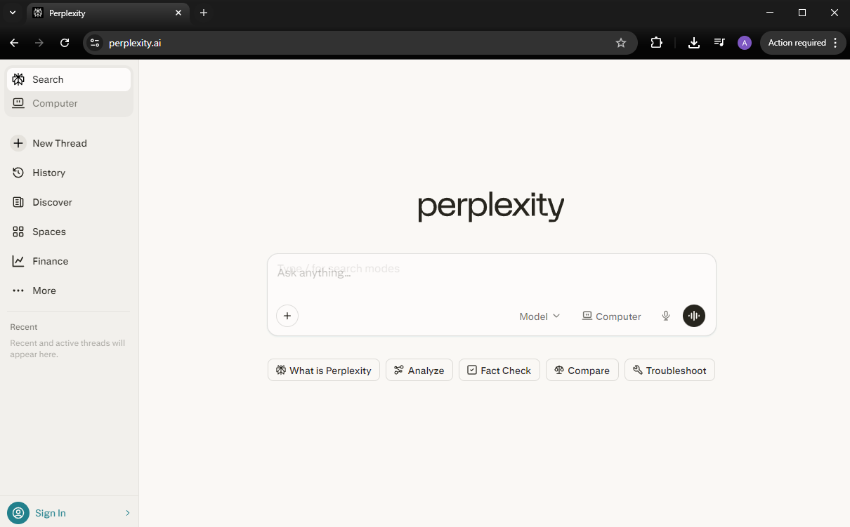 Perplexity AI search interface showing answer with cited sources