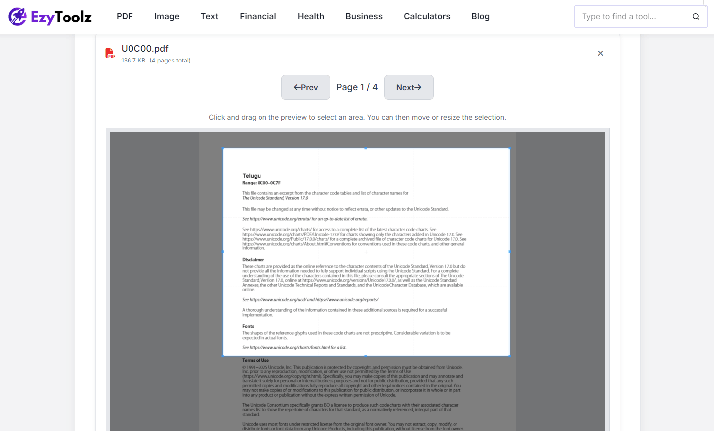 Dragging crop selection box on a PDF page
