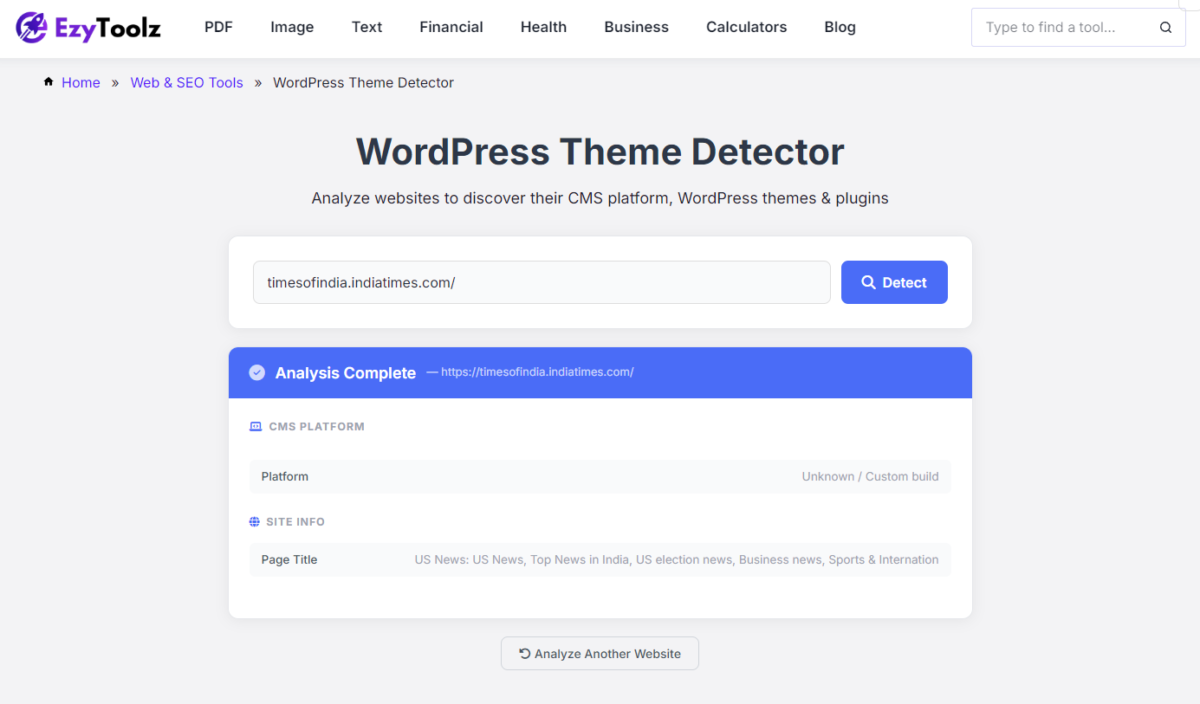 WordPress detected but theme name unavailable in theme detector tool